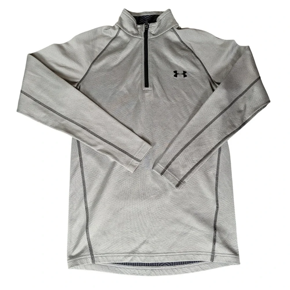 Under Armour ColdGear Mens Gray Textured 1/4 Zip Fitted Training Pullover SM - Picture 2 of 9